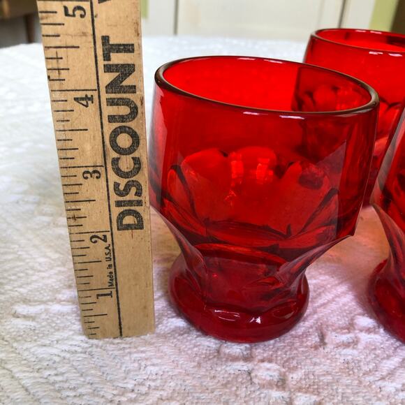VTG Set 5 Anchor Hocking Ruby Red Georgian Honeycomb Rocks Glasses MCM 60s 70s - Picture 6 of 7